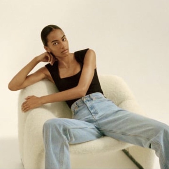 Zara | Square Neck Bodysuit With Shoulder Pads - Picture 1 of 3